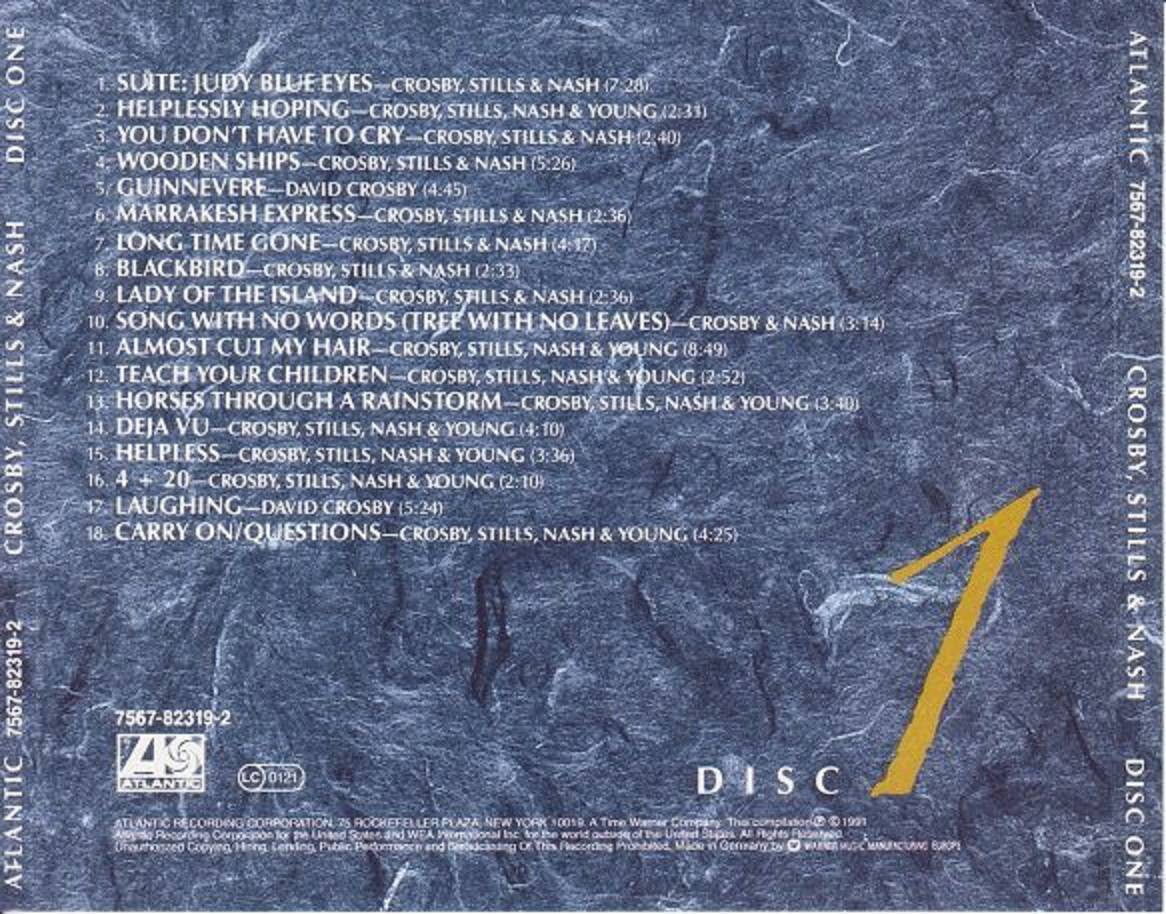 Crosby, Stills and Nash CSN : CD 1 Back